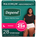 Depend Fresh Protection Adult Incontinence & Postpartum Bladder Leak Underwear for Women, Disposable, Maximum, Large, Blush, 28 