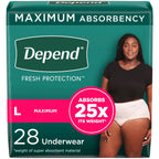 Depend Fresh Protection Adult Incontinence & Postpartum Bladder Leak Underwear for Women, Disposable, Maximum, Large, Blush, 28 