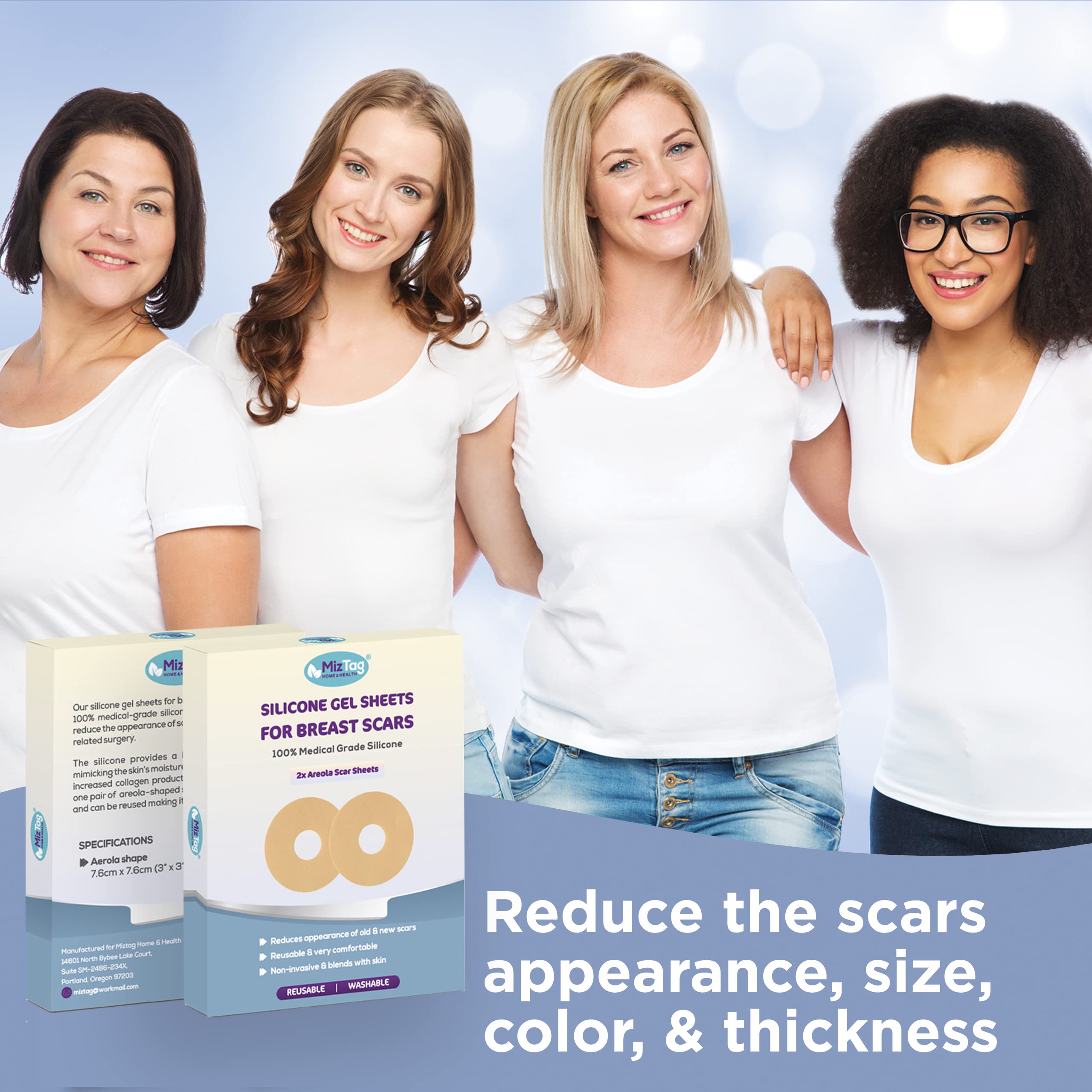 Areola Silicone Scar Sheets - Breast Surgery Recovery Supplies - Reusable and Comfortable Under Post-Op Bra (2 PCS)
