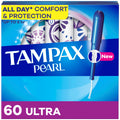 Tampax Pearl Tampons, with LeakGuard Braid, Ultra Absorbency, Unscented, 60 Count