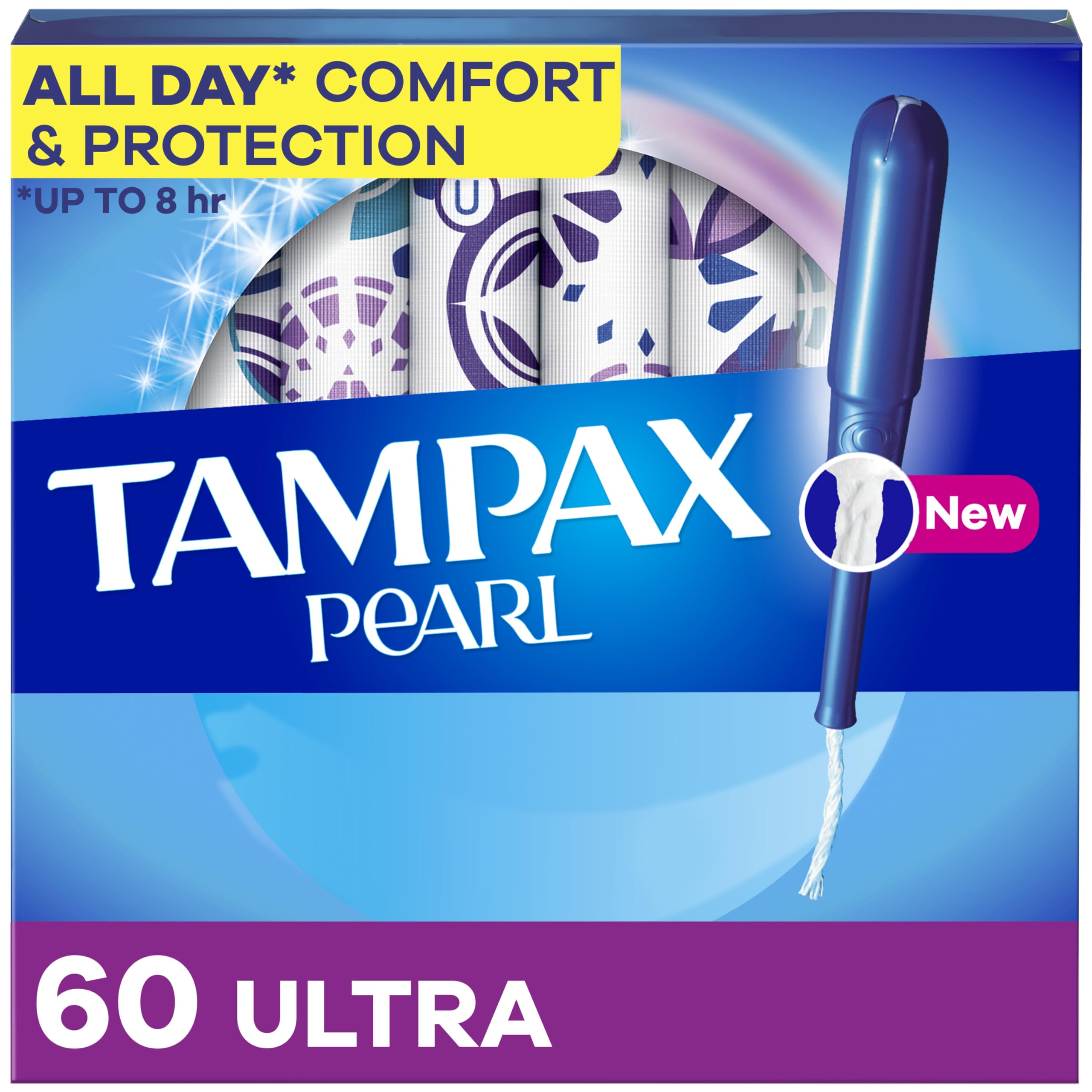 Tampax Pearl Tampons, with LeakGuard Braid, Ultra Absorbency, Unscented, 60 Count