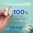 Always Pure Cotton, Feminine Pads for Women, Size 4 Overnight Absorbency, Multipack, with Flexfoam, with Wings, Unscented, 20 Co