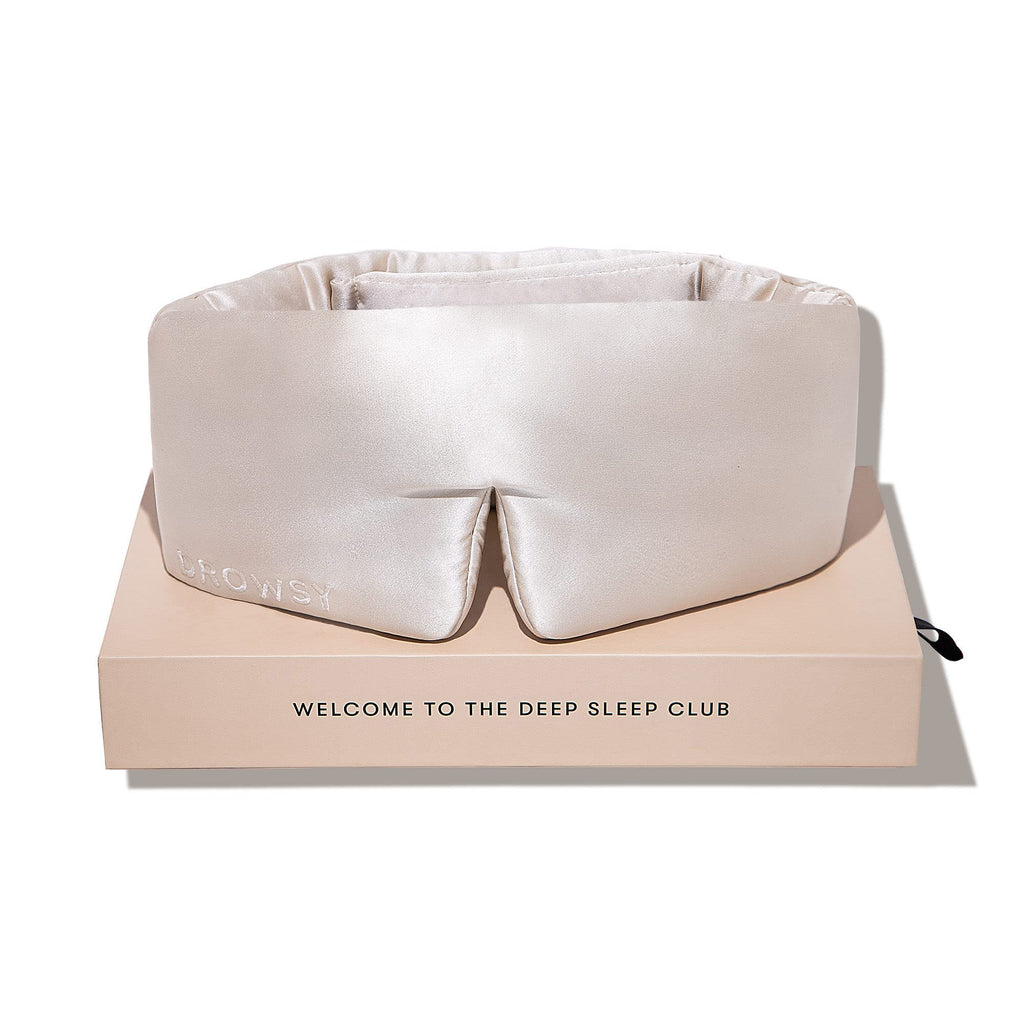 DROWSY Silk Sleep Mask Face-Hugging, Padded Silk cocoon for Luxury Sleep in Total Darkness (Dusty gold)