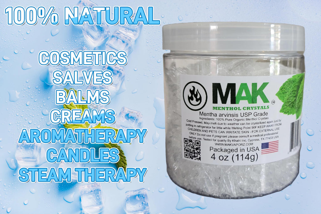 Mak Menthol Crystals 4 oz - Pure Organic 100% Natural - Menthol Crystals from Mint Crystal Mints Mentha Arvensis - Comes in a Ja