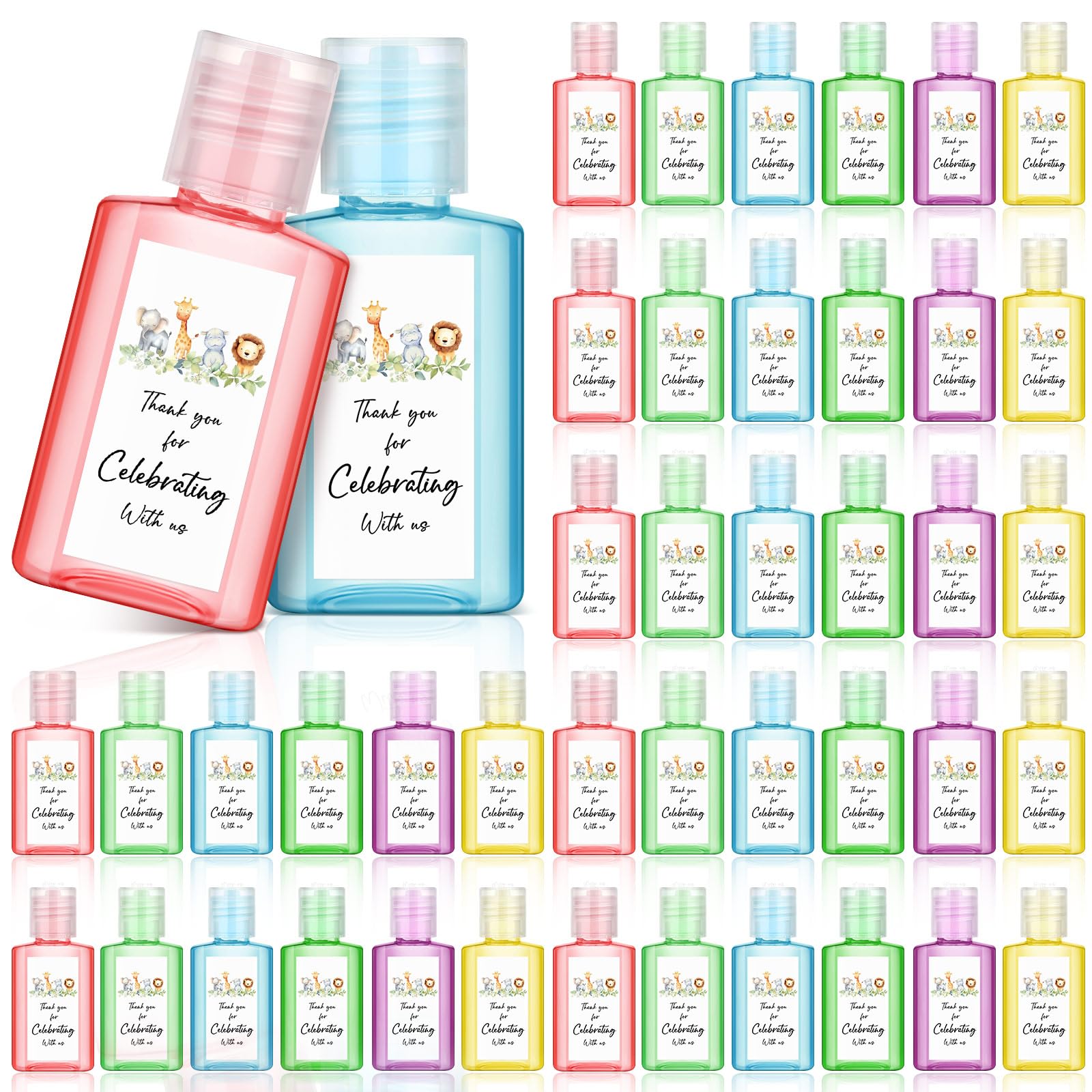 Gejoy 48 Pcs Jungle Animal Mini Hand Sanitizer Bulk Baby Shower Favors for Guest Hand Sanitizer Party Favors 1fl oz Travel Size 