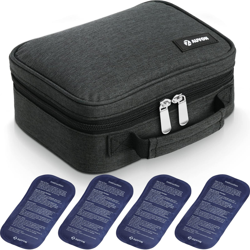 AUVON Large Insulin Cooler Travel Case, Longer Cooling Effect with 4 * 160g Ice Packs, Compact Medication Cooler Bag for 8 Insul