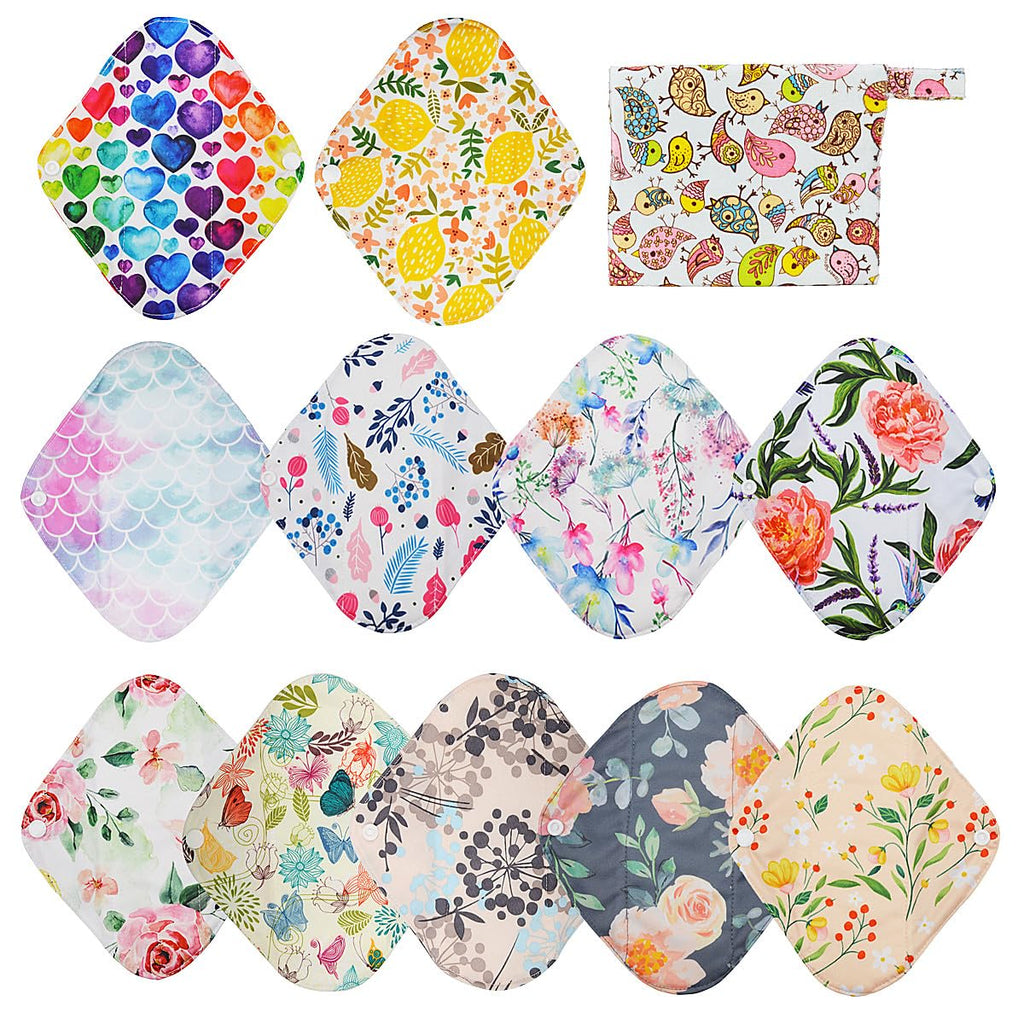 ReUseLife 12 Pieces Cloth Menstrual Pads,Reusable Sanitary Pads,Size 8 inch Panty Liner,Unscented