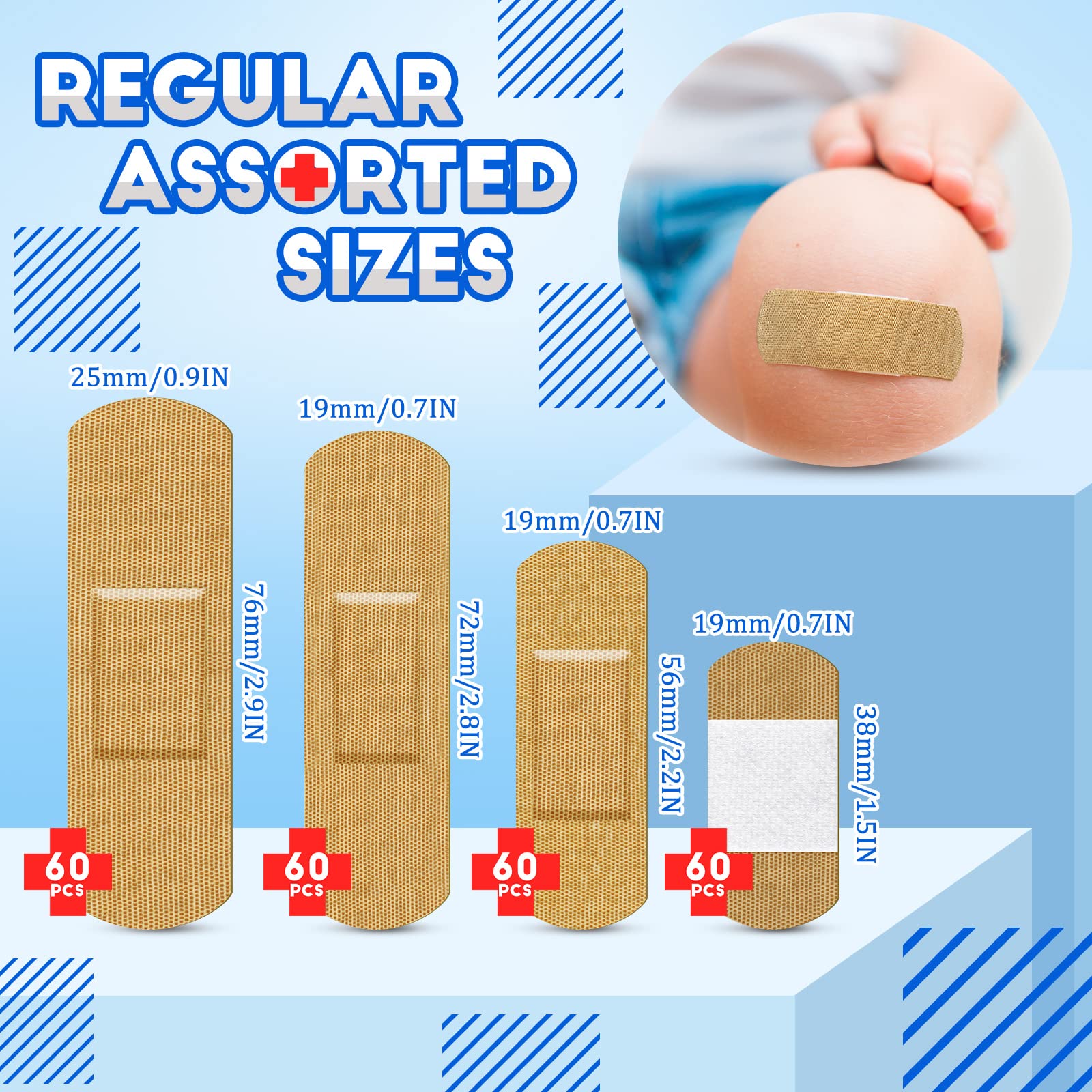 Assorted Flexible Fabric Adhesive Bandages - Family Variety Pack, Small Comfortable Fingertip & Round Cloth Bandages (300 Pieces
