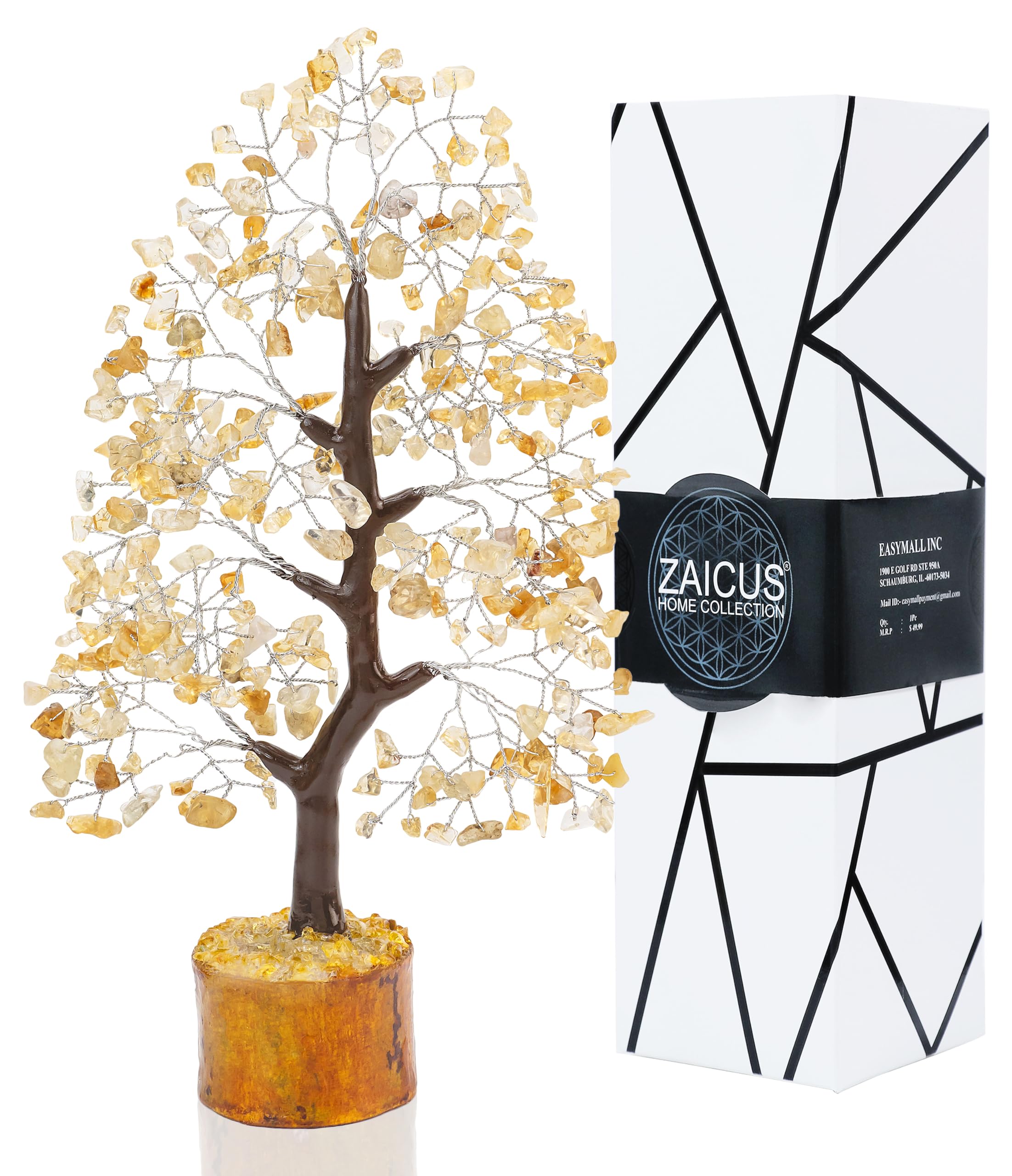 Citrine Stones and Crystal - Healing Chakra Bonsai Tree for Table Decoration Good Luck Charm Gem Stone Tree Chakra Balancing Yel