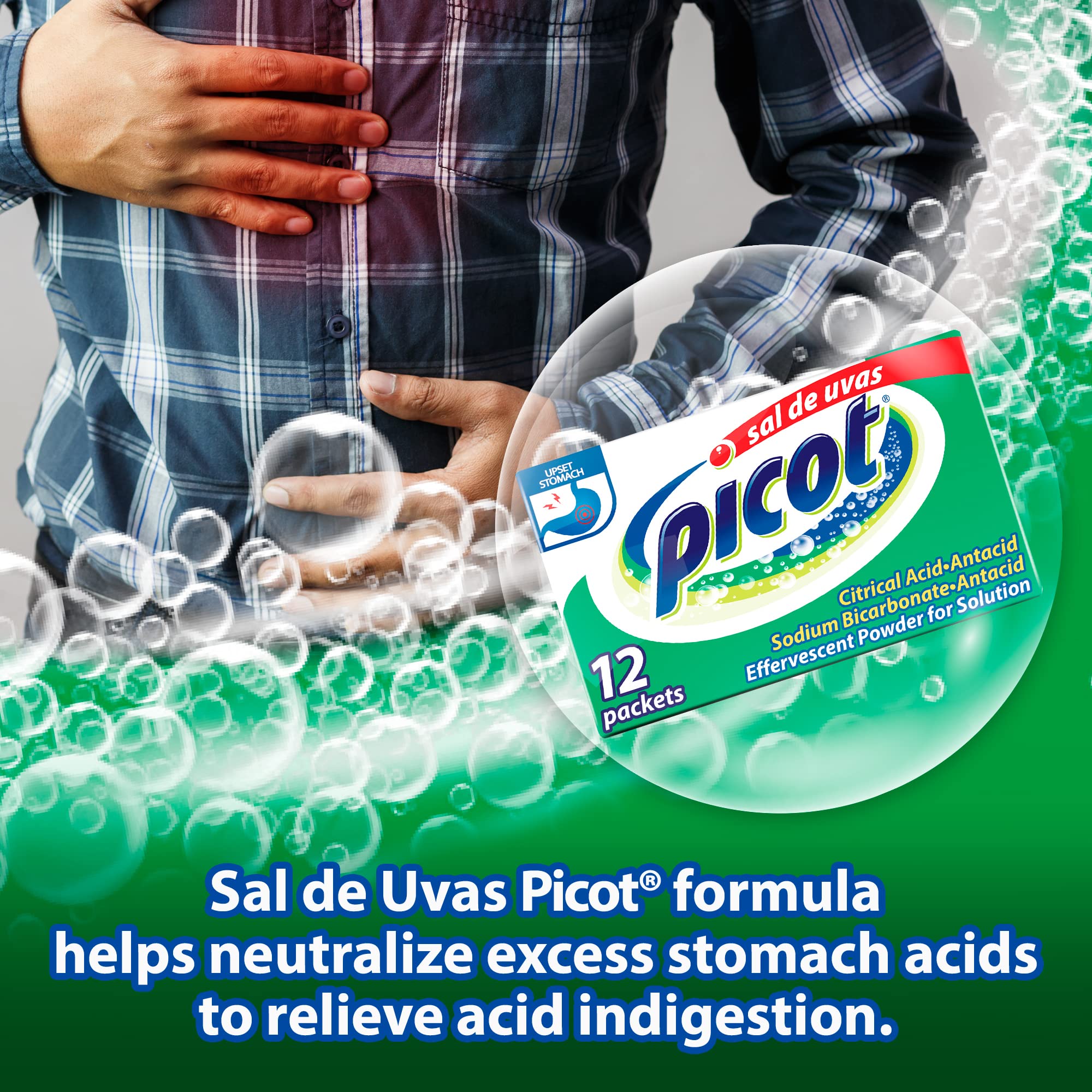 Sal de Uvas Picot, Effervescent Powder Solution, Antacid, 0.17 Oz, 8 Count (Pack of 6) Antacid Packets