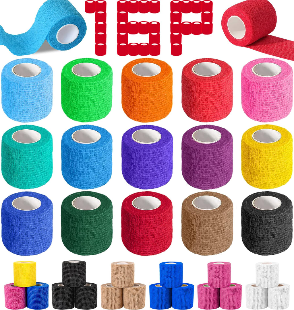 AZEN 16 Pack Self Adhesive Bandage Wrap, 2 X 5 Yards Elastic Cohesive Bandage Wrap, Color Athletic Tape, Vet Wrap, Ankle Tape, T