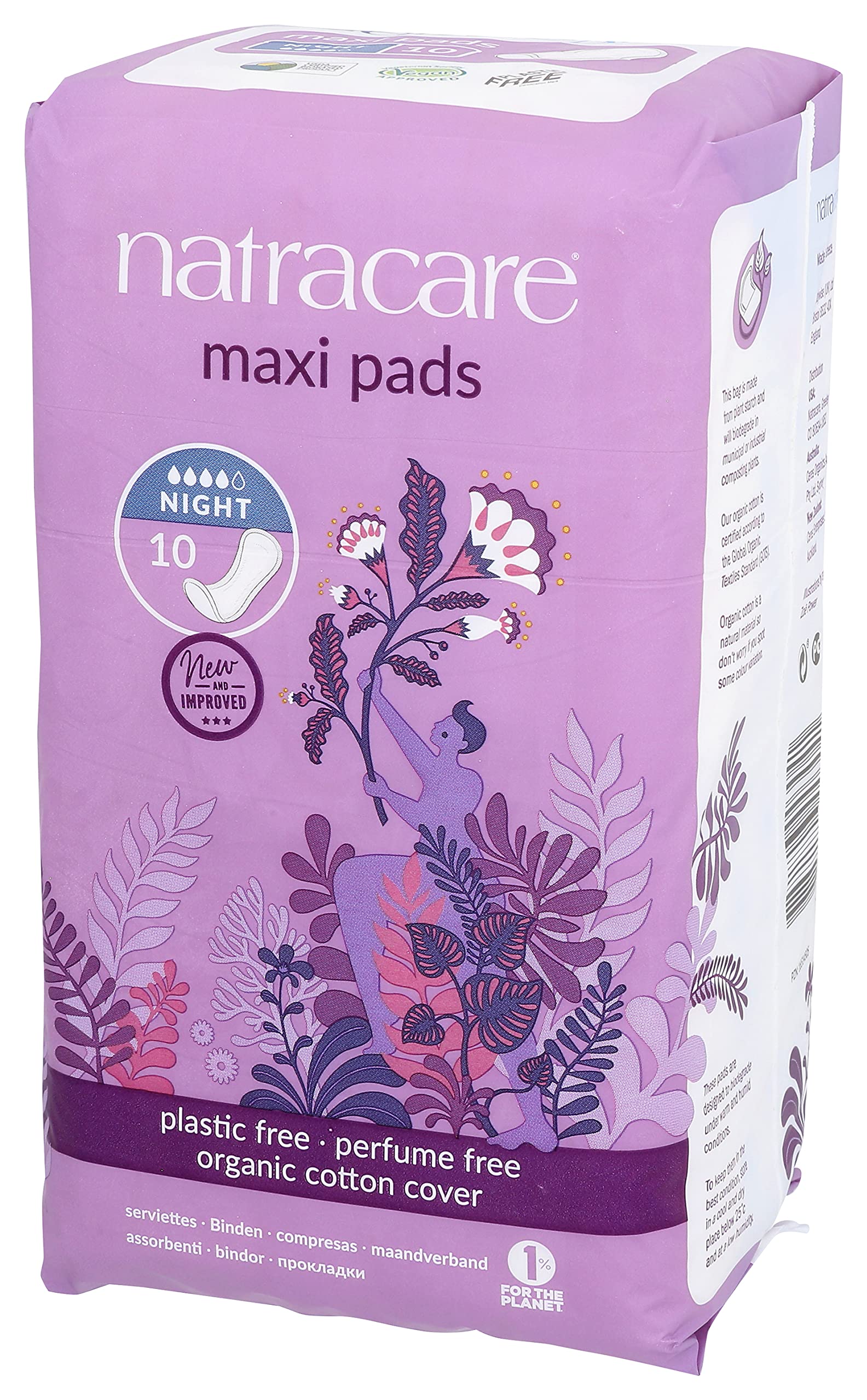 NATRACARE Pads,Maxi,Night-TIME 10 CT 1-EA