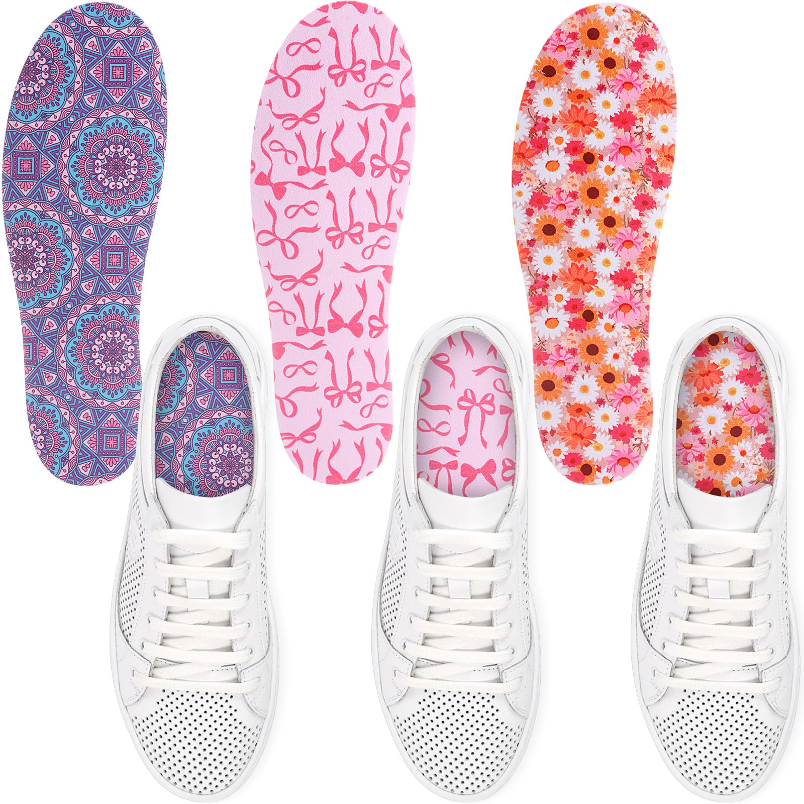 Velmitten 3 Pairs No Show Socks Sockless Shoe Liner Washable Barefoot Shoe Insoles No Slipping Inserts(Fresh Style)