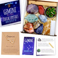 DANCING BEAR Gemini Zodiac Healing Crystals Gift Set (14 Pc): 9 Stones, 18K Gold-Plated Constellation Necklace, Meteorite, Succu