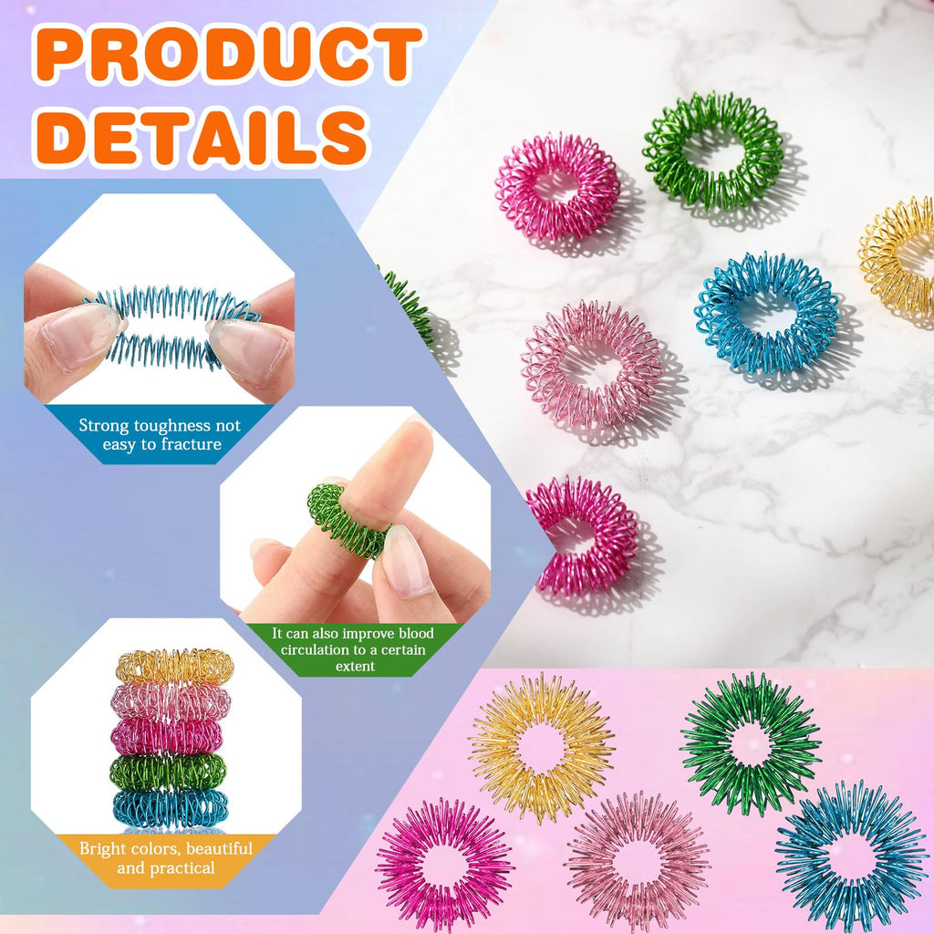 100 Pack Spiky Sensory Finger Rings, Acupressure Spiky Sensory Finger Rings for Adults, Silent Stress Reducer and Massager Fidge