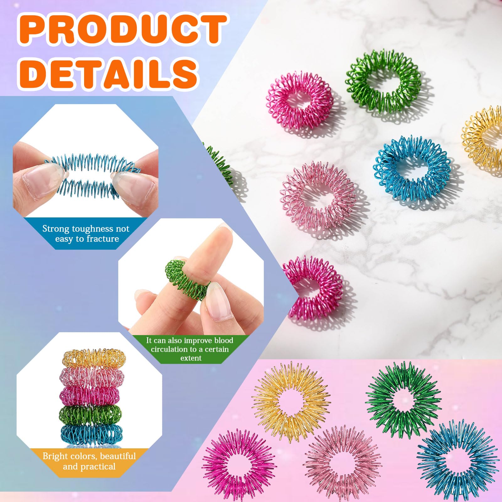 100 Pack Spiky Sensory Finger Rings, Acupressure Spiky Sensory Finger Rings for Adults, Silent Stress Reducer and Massager Fidge
