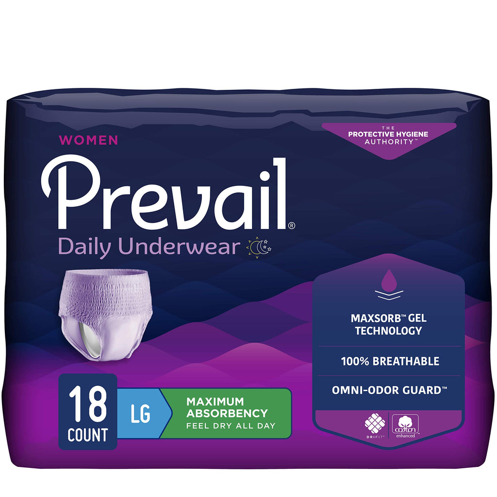 Prevail Maximum Absorbency Incontinence Underwear for Women, Large, 18 Count