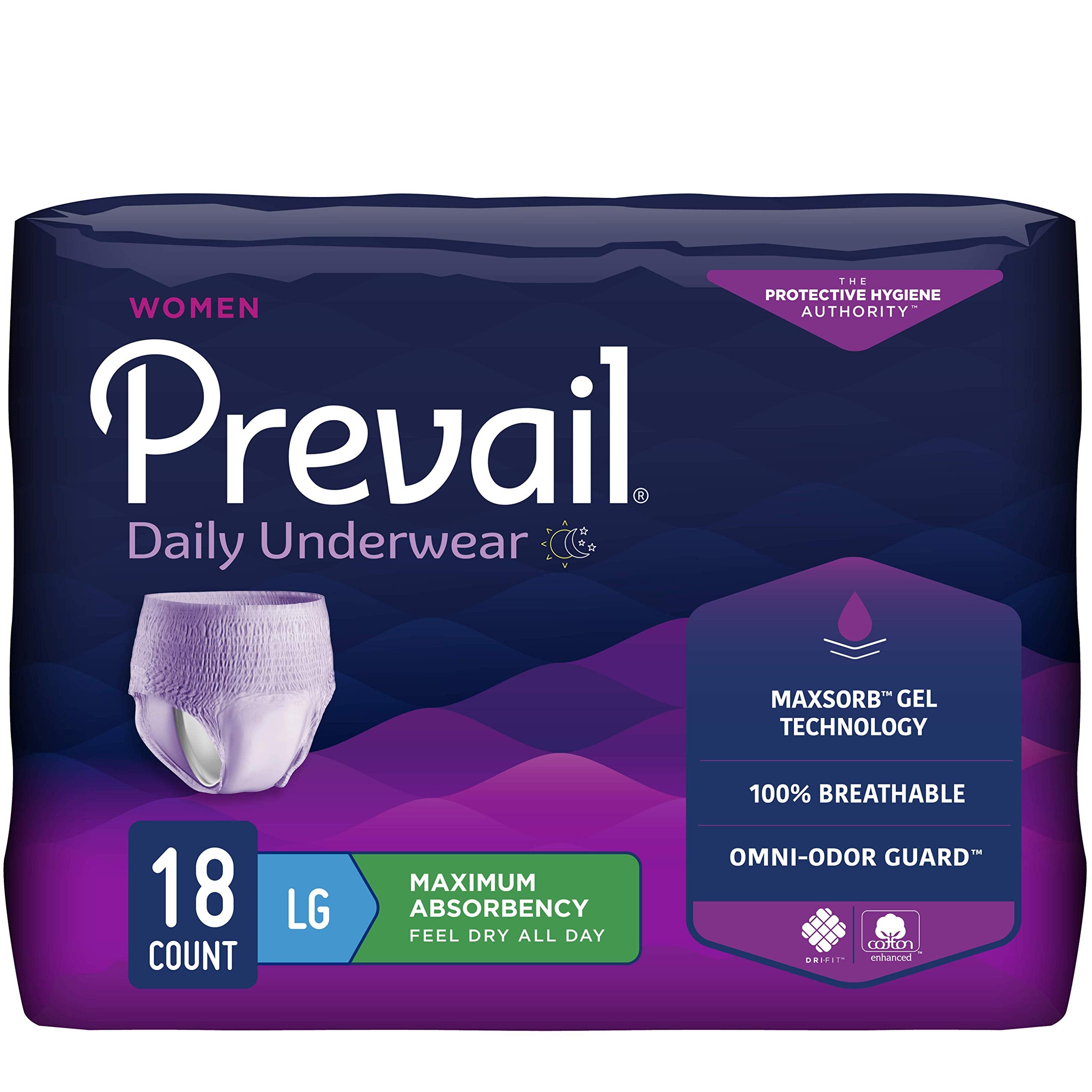 Prevail Maximum Absorbency Incontinence Underwear for Women, Large, 18 Count