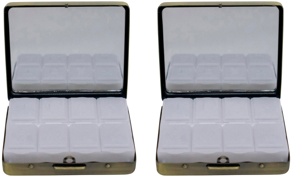 Set of 2 Metal-Plated Weekly (7-Day) Pill Box Case & Portable Medicine Organizer (Antique Brass Victorian)