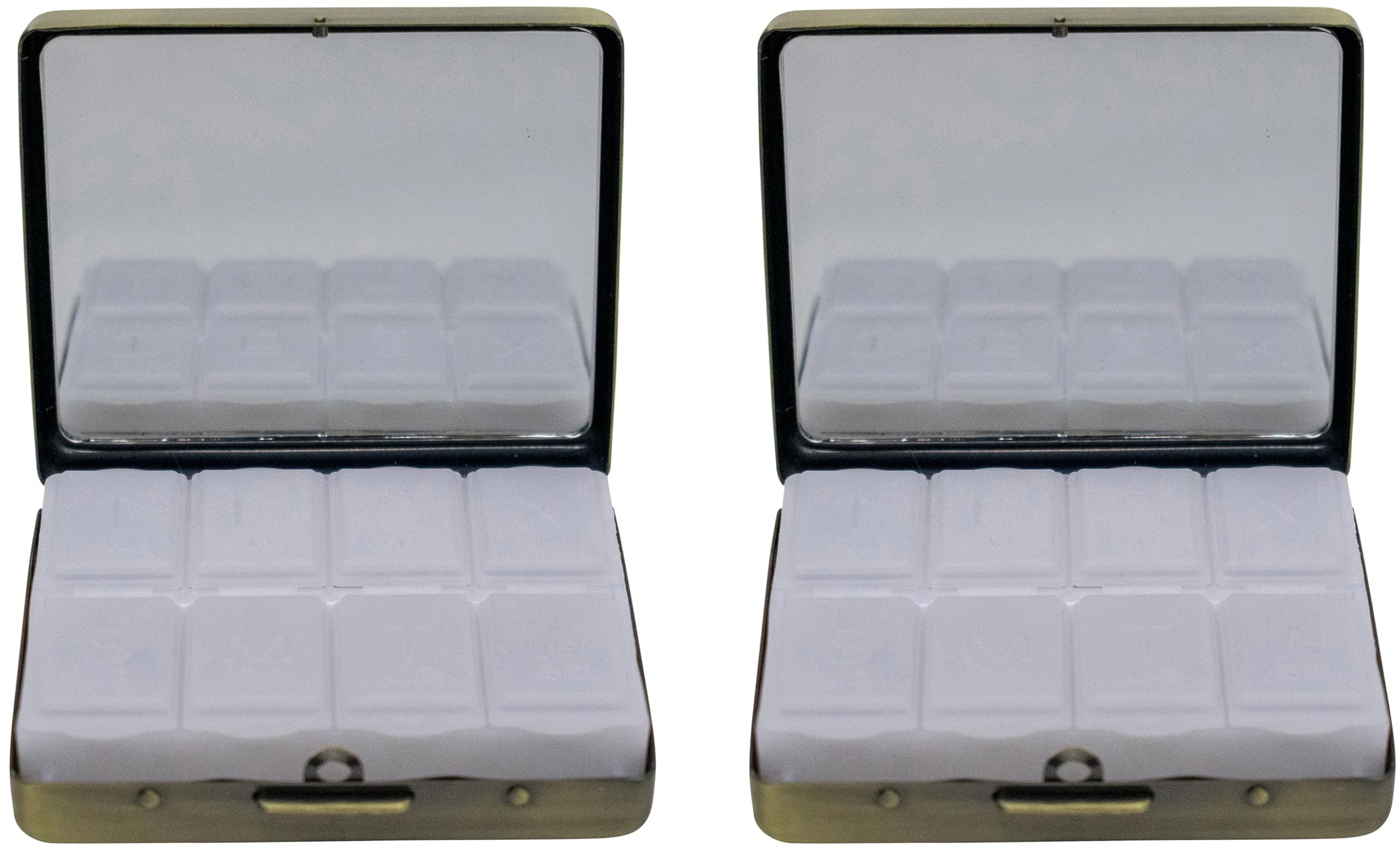 Set of 2 Metal-Plated Weekly (7-Day) Pill Box Case & Portable Medicine Organizer (Antique Brass Victorian)
