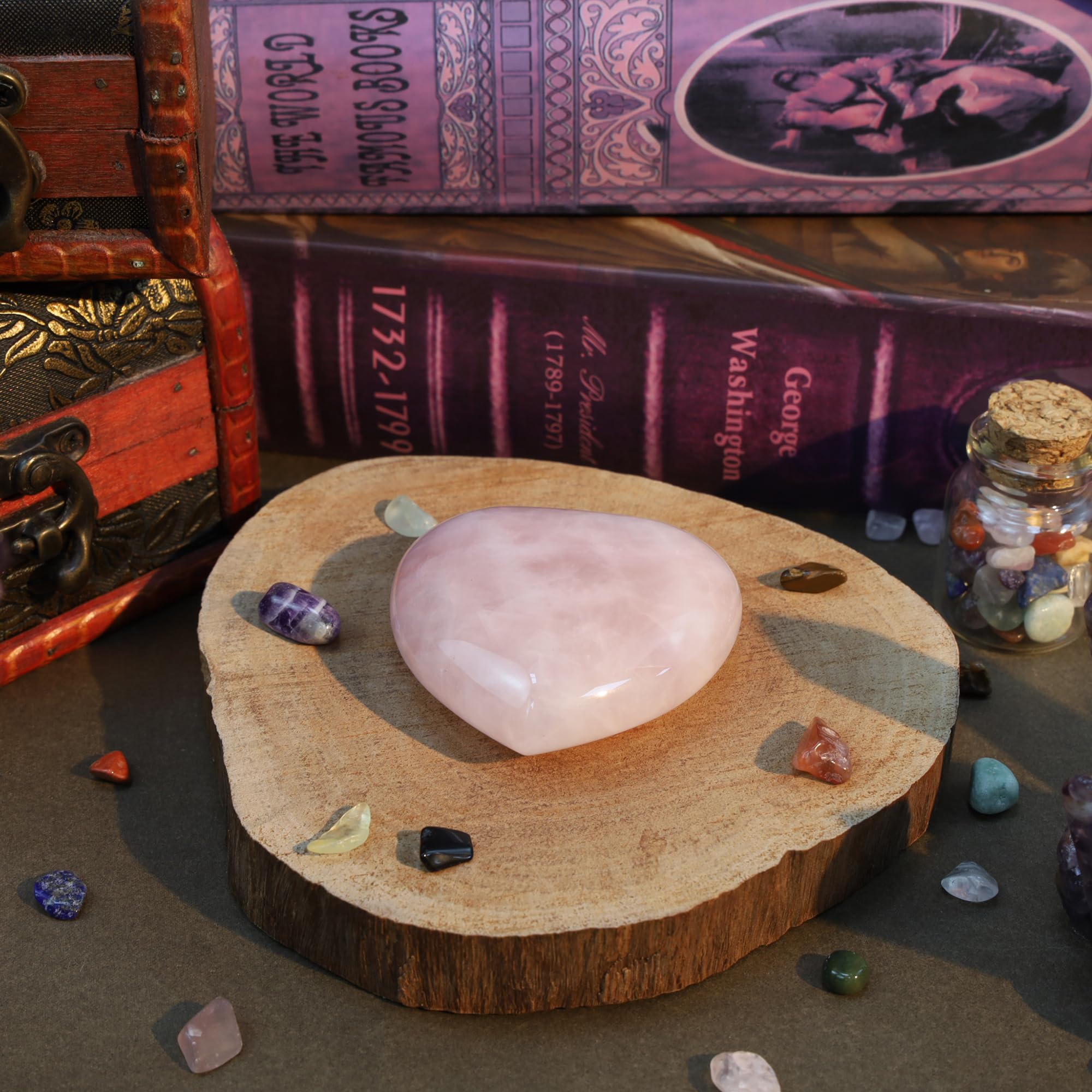 MAIBAOTA 60 mm Rose Quartz Crystals Heart Stone Valentines Day Gifts for Her Women Crystal Gifts for Women Natural Reiki Gemston
