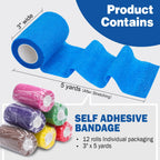 AZEN 12 Pack Self Adhesive Bandage Wrap, 3 X 5 Yards Elastic Cohesive Bandage Wrap, Vet Wrap, Ankle Tape, Tattoo Grip Tape Wrap,