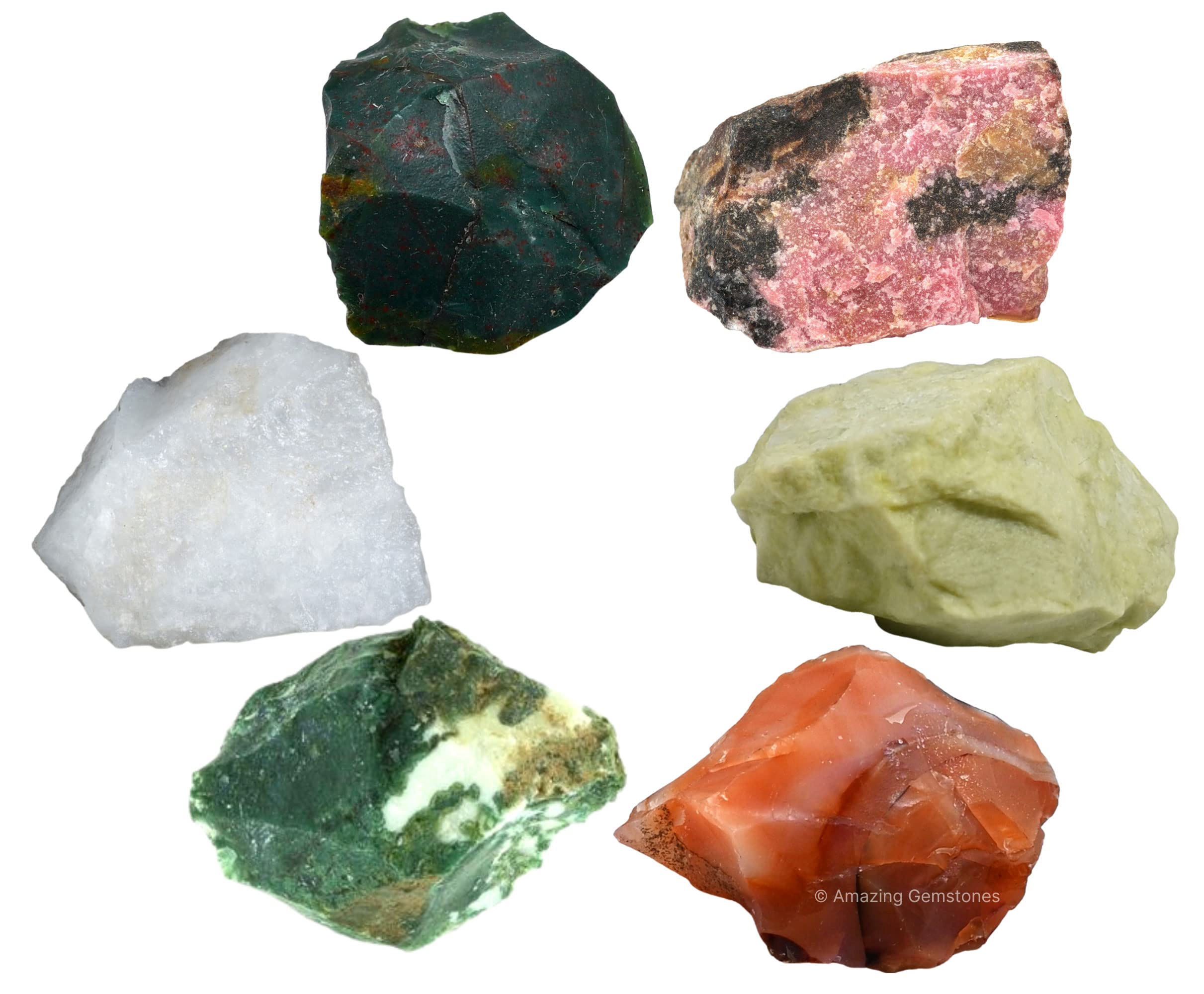 Crystal for Immunity Manifestation, Set of 6 Blood Stone, Rhodonite, Serpentine, Snow Quartz, Carnelian and Moss Agate Healing C