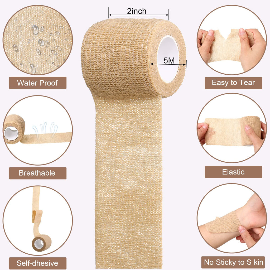 Treela 64 Pack Self Adherent Cohesive Wrap Bandages 2 Inch x 5 Yard Breathable Athletic Tape Self Adhesive Bandage Tape Elastic