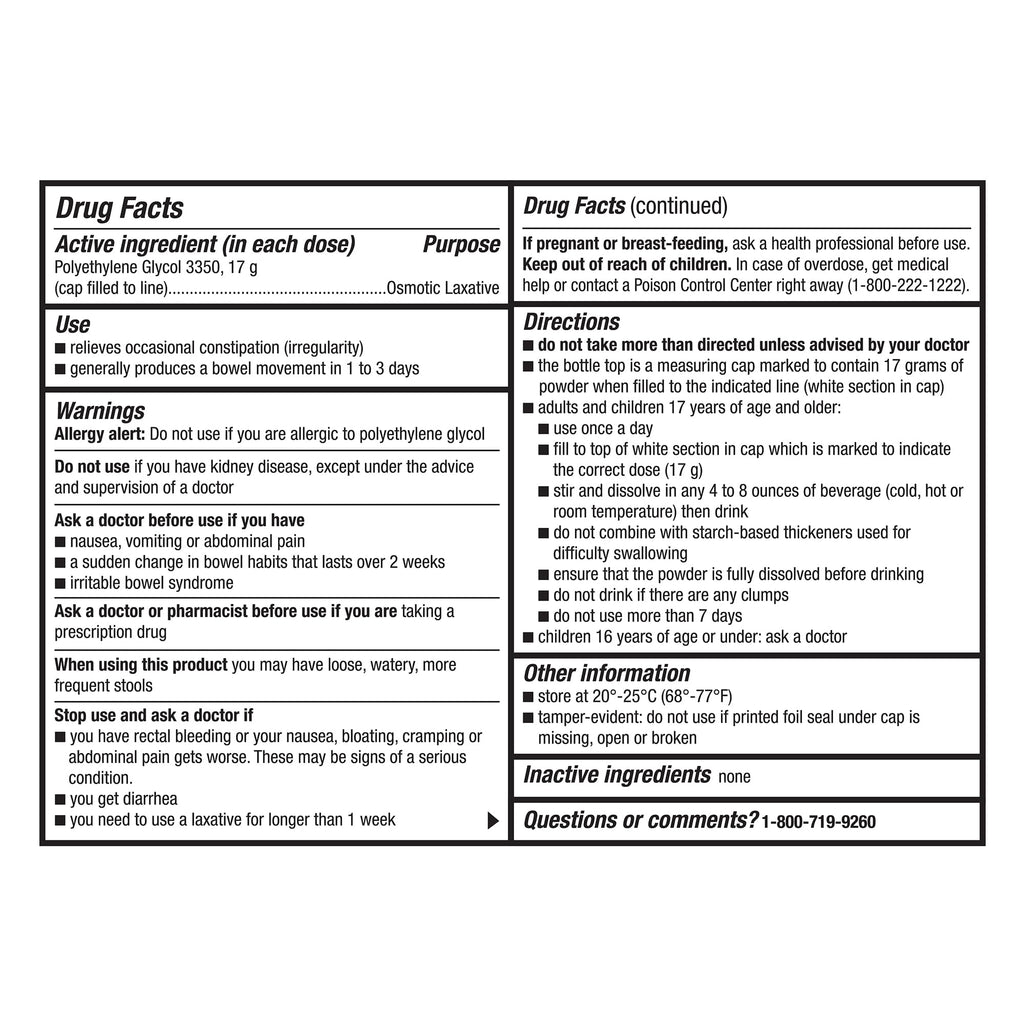 GoodSense Polyethylene Glycol 3350 Powder for Solution, Osmotic Laxative, Softens Stool, Relieves Occasional Constipation, 26.9