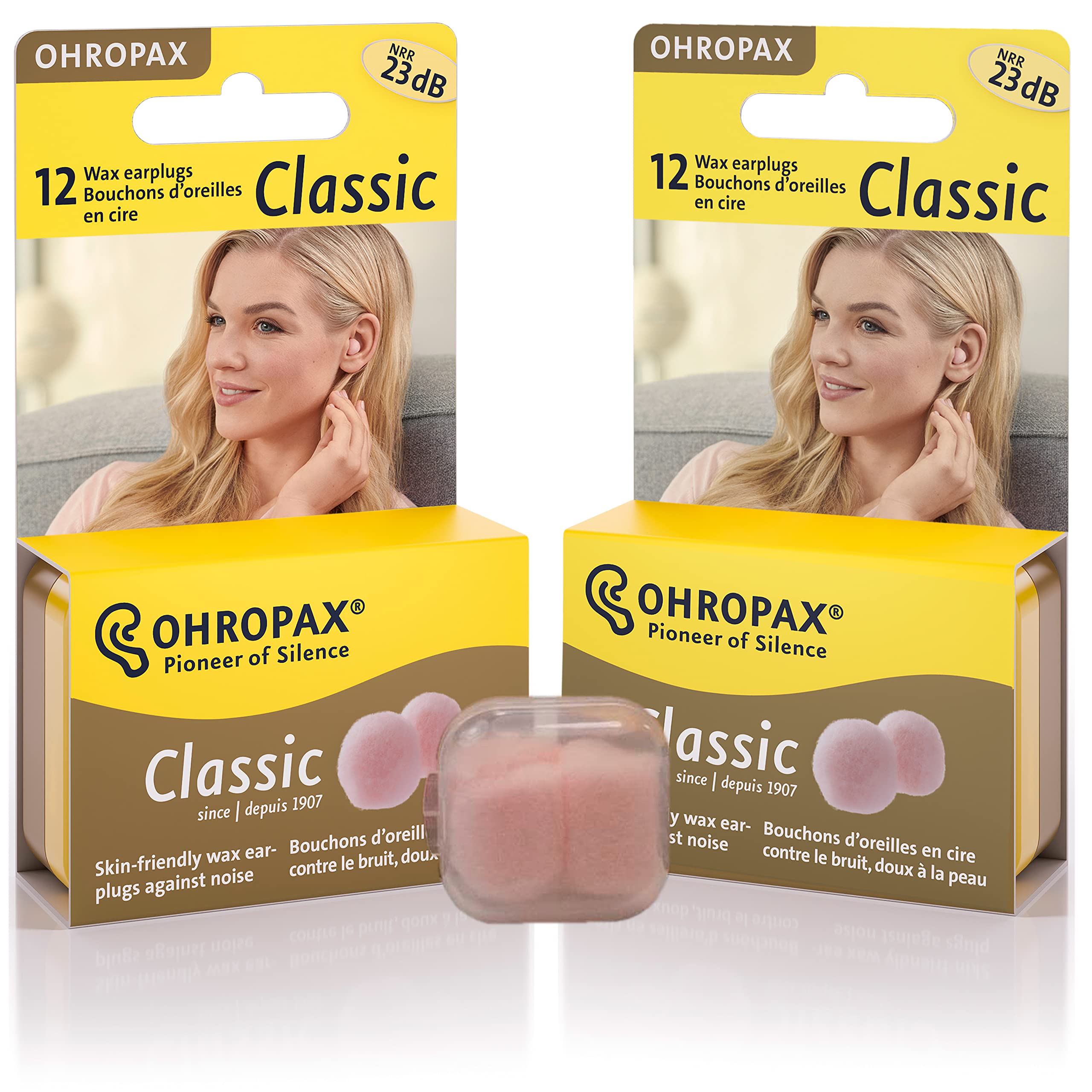Ohropax Reusable Wax/Cotton Ear Plugs (24 Plugs Total)(1 Clear Carrying Case) - Ear Plugs for Sleeping Noise Cancelling, Swimmin