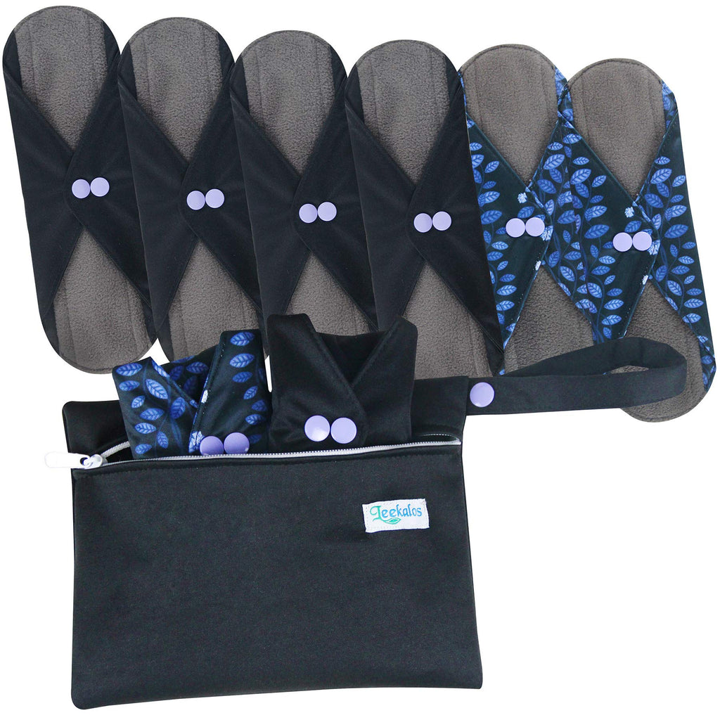 Leekalos Reusable Bamboo Cloth Pads | Light Incontinence Pads - Pack of 6, 1 Small Wet Bag