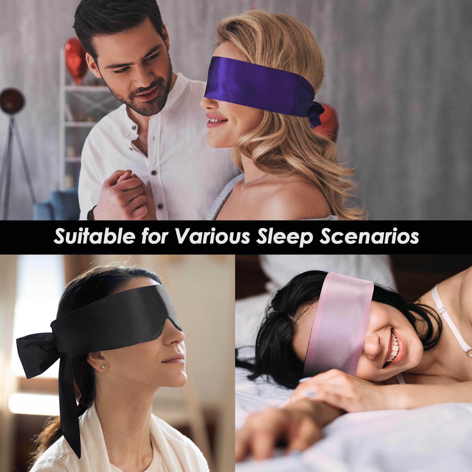 FRESHME Satin Eye Mask - Soft Sleep Mask Adjustable Eye Cover Blindfold for Night Meditation Travel Nap Sleep Eye Mask for Women