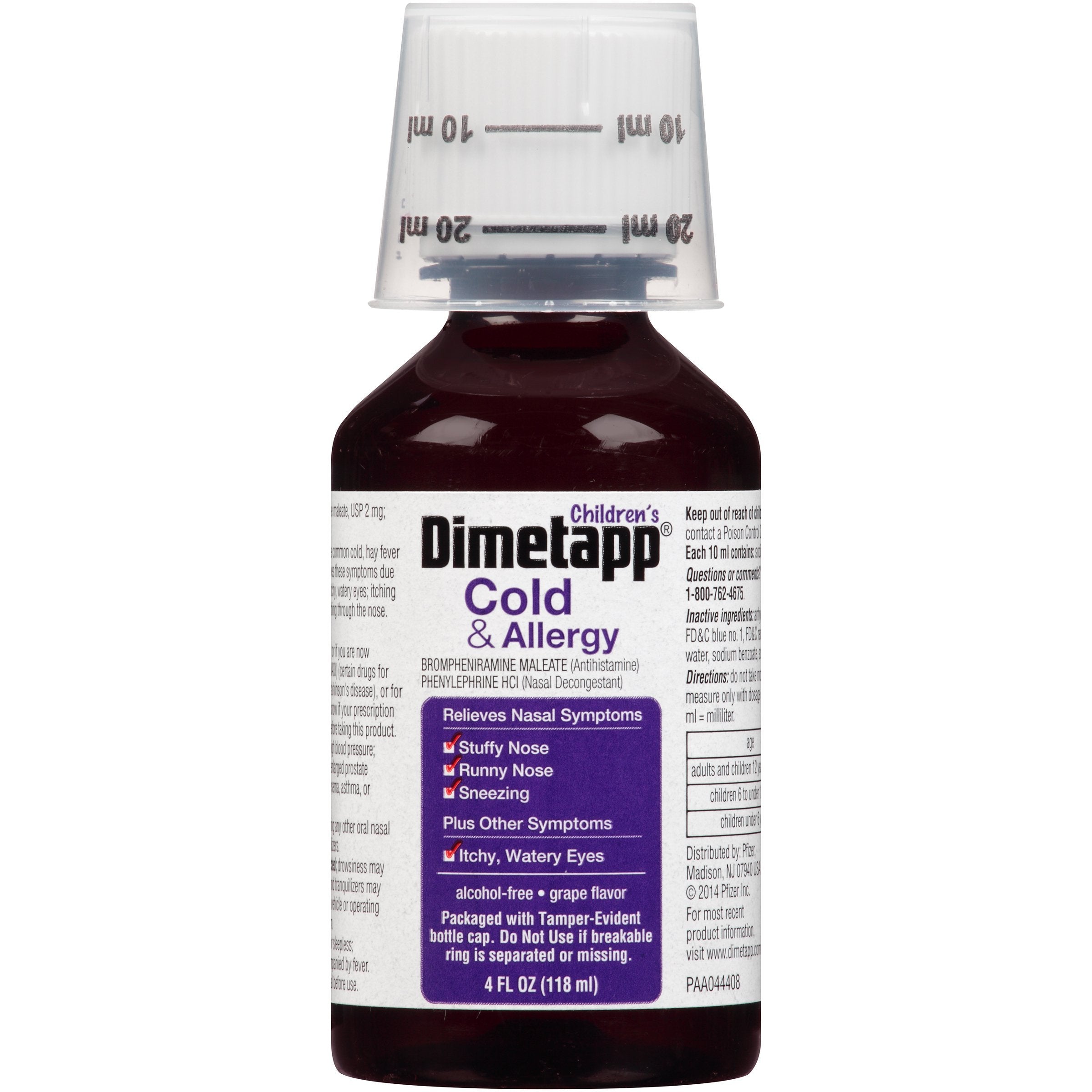 Dimetapp Childrens Cold & Allergy Antihistamine & Decongestant, Grape Flavor, Purple, 24 Fl Oz, Pack of 6