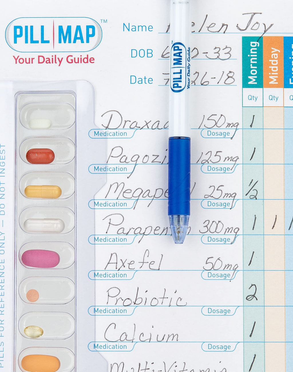 PillMap Visual Pill Planner for Medication, Supplements, and Vitamins Management Guide for Pill Box Organizer Containers, Pill M