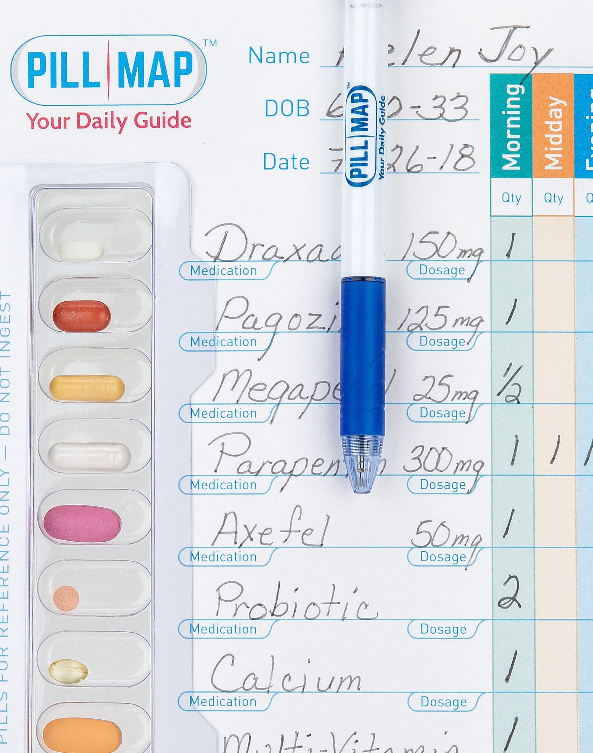 PillMap Visual Pill Planner for Medication, Supplements, and Vitamins Management Guide for Pill Box Organizer Containers, Pill M