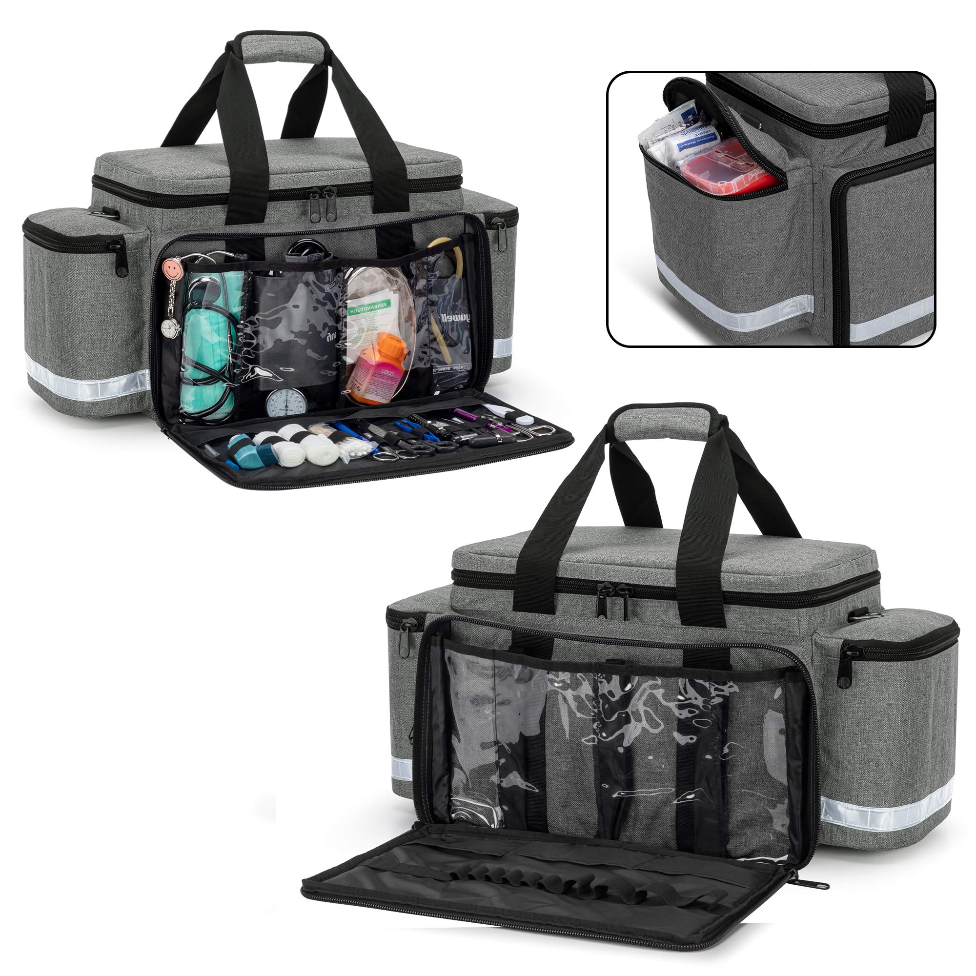 Trunab Professional Medical Bag, First Aid Storage Bag, Empty Emergency Responder Trauma Bag with Inner Dividers and No-Scratch