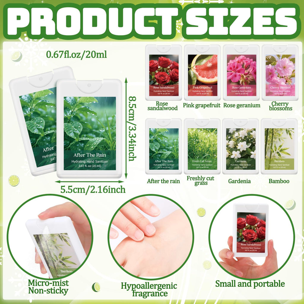 Dansib 24 Pack Power Mist Hydrating Hand Sanitizer Spray Refillable Hand Sanitizer Travel Size with Hydrating Botanical Mist for