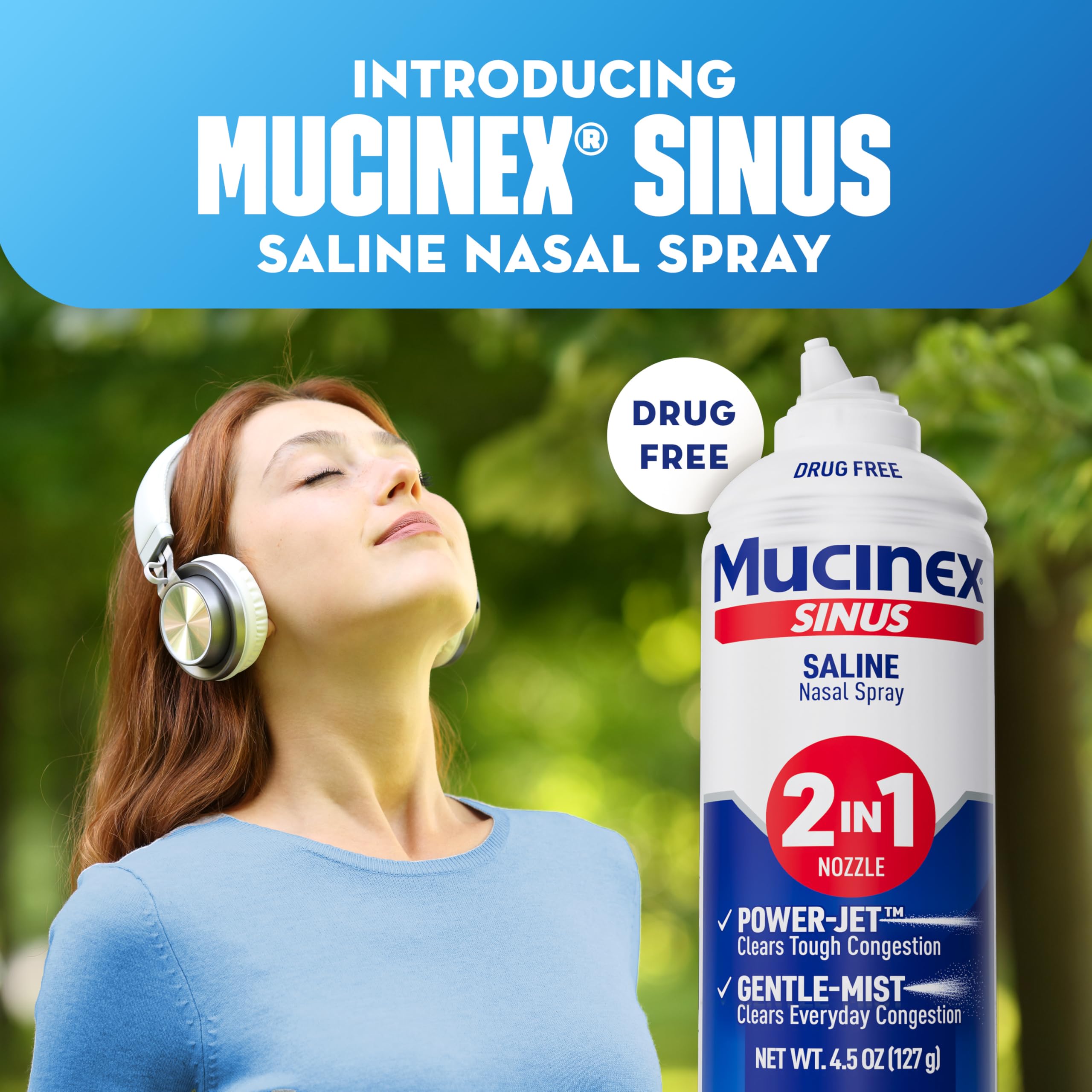 Mucinex Sinus Saline Nasal Spray & Sinus Rinse, Drug-Free, Additive Free, Non-Drowsy Nasal Irrigation with 2-in-1 Jet + Mist Spr