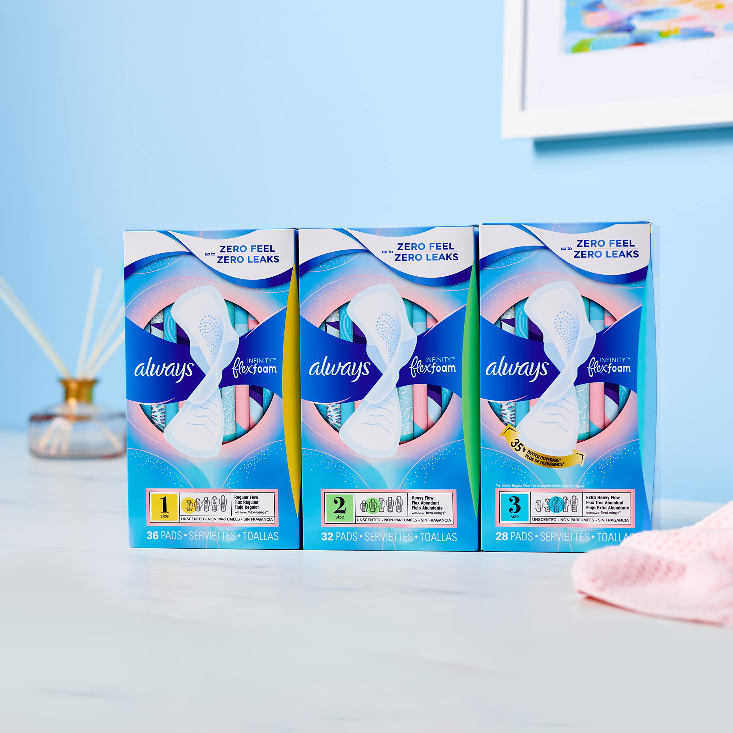 ALWAYS Infinity, Size 1, Regular Sanitary Pads with Wings, Unscented, 36 Count