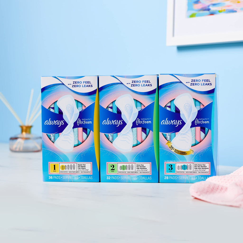 ALWAYS Infinity, Size 1, Regular Sanitary Pads with Wings, Unscented, 36 Count