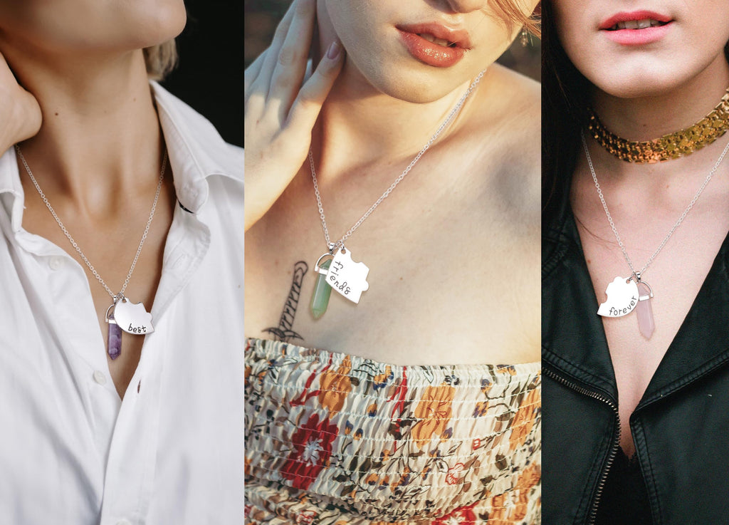 PESOENTH BFF Best Friend Necklace for 3- Healing Crystal Friendship Necklaces BFF Gifts Women Matching Heart Best Friends Foreve