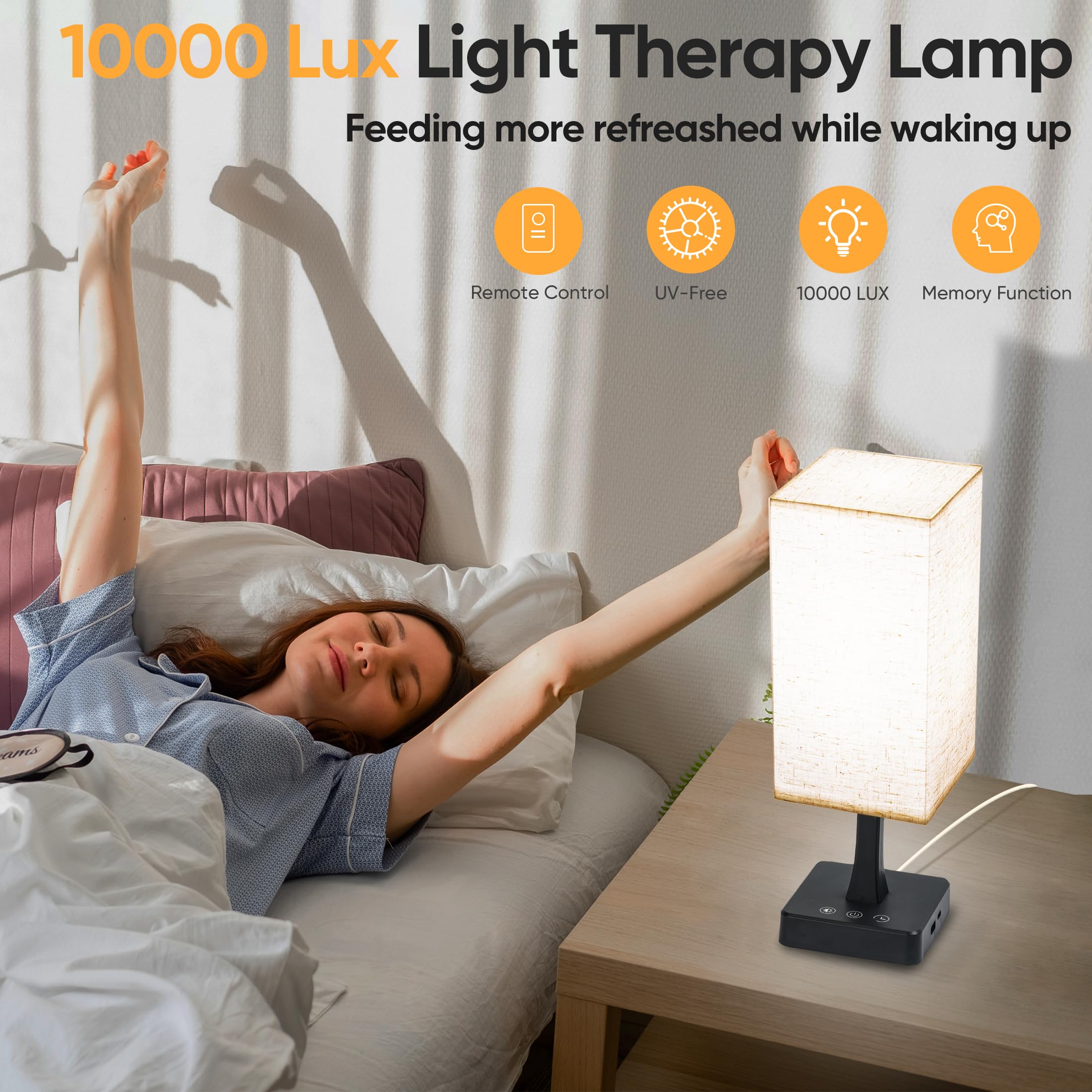 Light Therapy Lamp 10000 Lux Therapy Light with Remote and Touch Control, 3 Color Temperature, 5 Brightness Level Full Spectrum