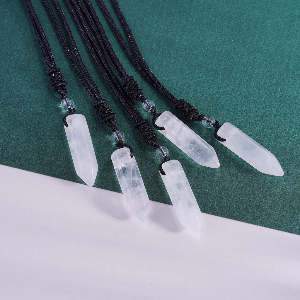 TIKCAUZ Hexagonal Crystal Necklace Clear Quartz Point Pendant with Adjustable Rope Reiki Healing Crystal Stone Gemstone Necklace