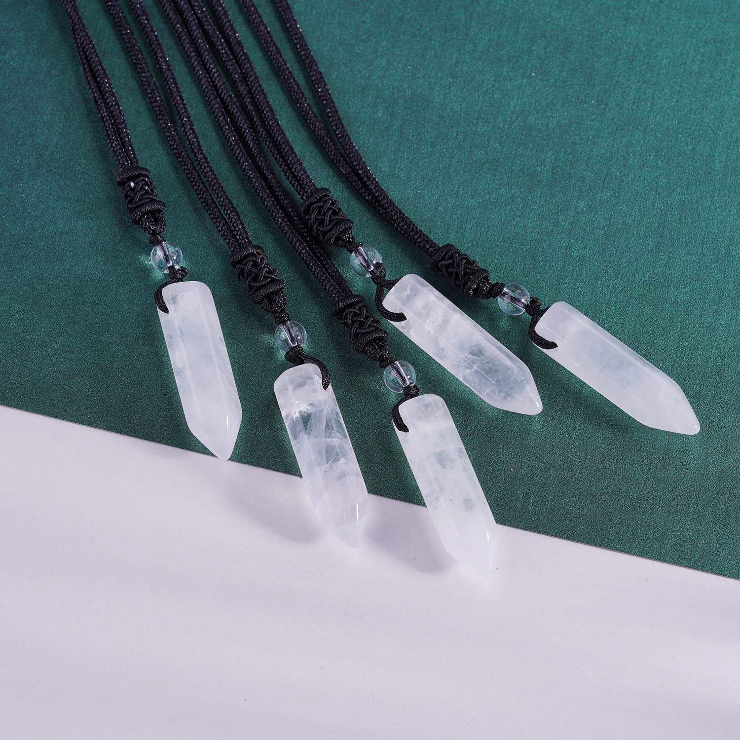 TIKCAUZ Hexagonal Crystal Necklace Clear Quartz Point Pendant with Adjustable Rope Reiki Healing Crystal Stone Gemstone Necklace