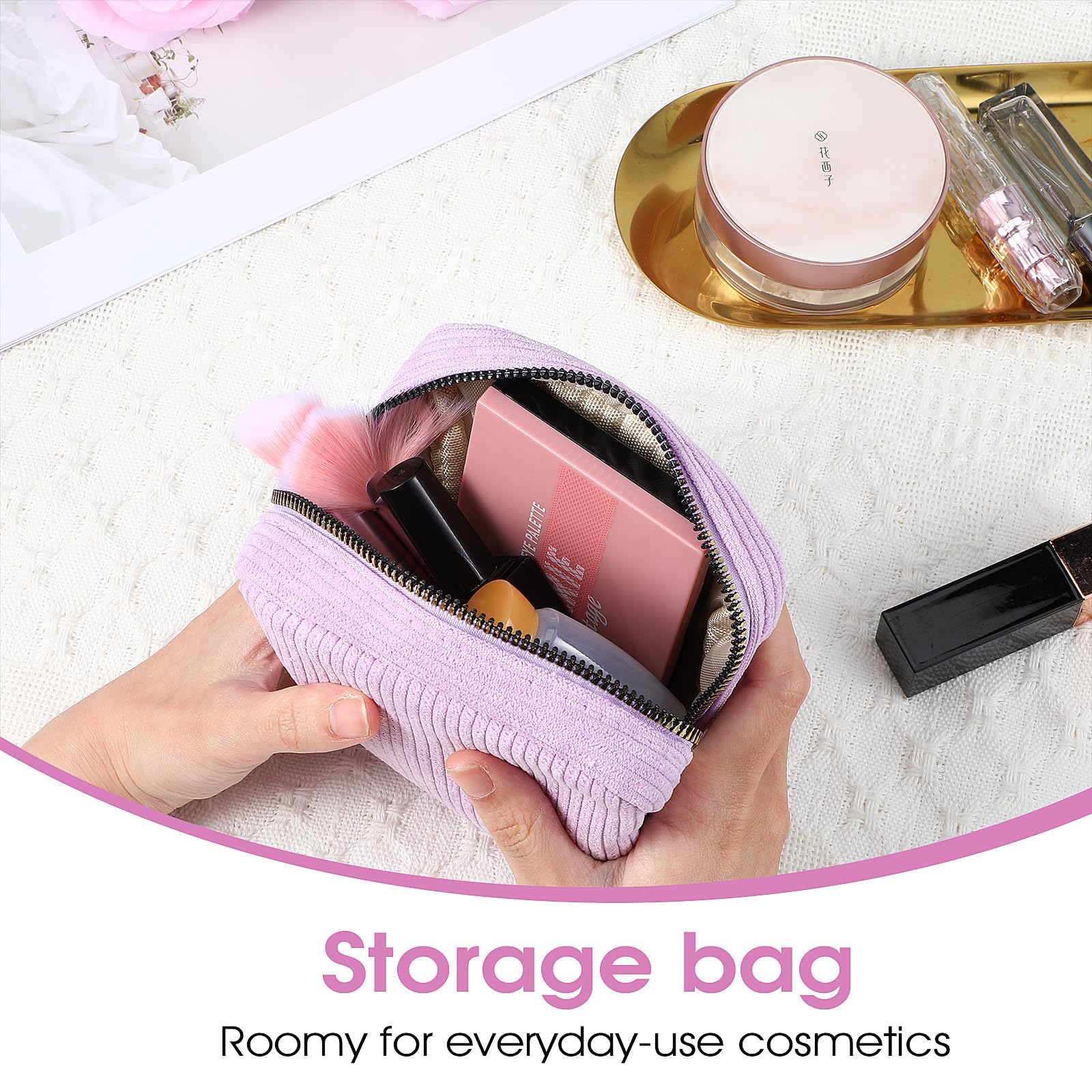 Feminine Menstrual Care Bags for Teen Girls, Mini Corduroy Period Bag for Storing Sanitary Napkins Portable Makeup Pouch with Zi