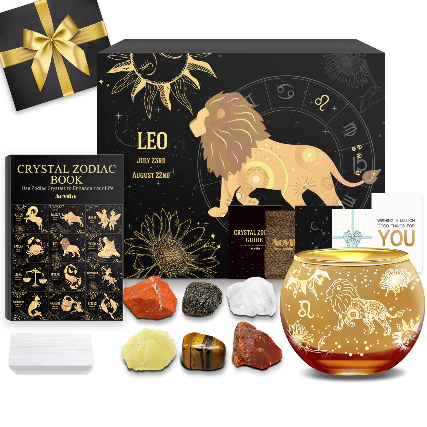 Aovila Leo Birthday Gifts for Women - Leo Candle Holder with Birthstones - Zodiac Gifts for Her