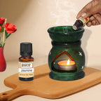 Pure Source India Handcrafted Soapstone Aroma Burner Oil Diffuser and 1 Tea Light Candle (Green)