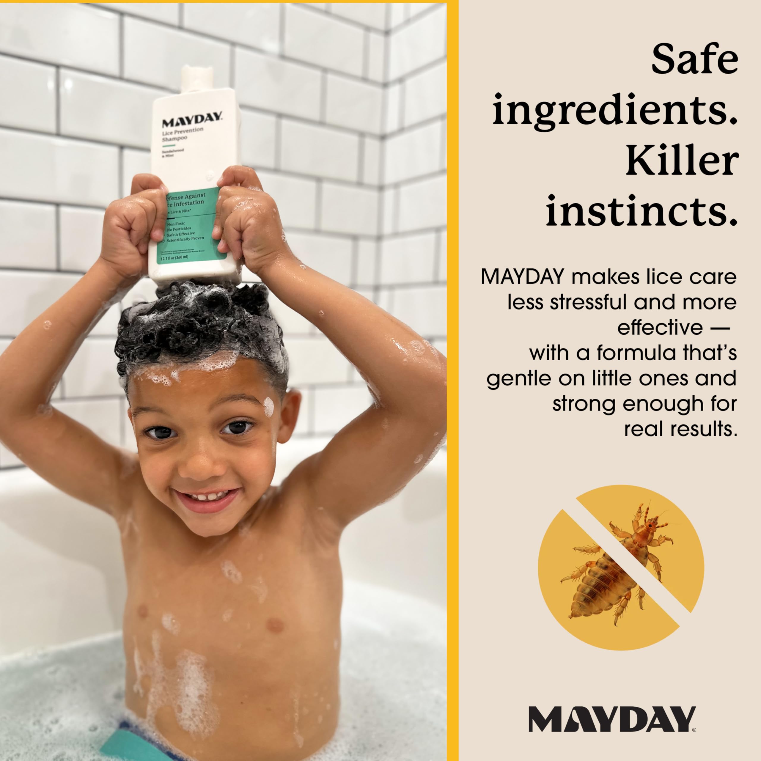 MAYDAY Lice Prevention Shampoo - Sandalwood & Mint - 12oz, Non-Toxic, Pesticide-Free, Scientifically Proven Defense Against Lice