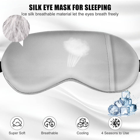 Cavoilu Sleep Mask w/ Cooling Gel Eye Mask, Silk Eye Mask for Sleeping, Hot & Cold Eye Masks, Blindfold Eye Cover Sleeping Mask 
