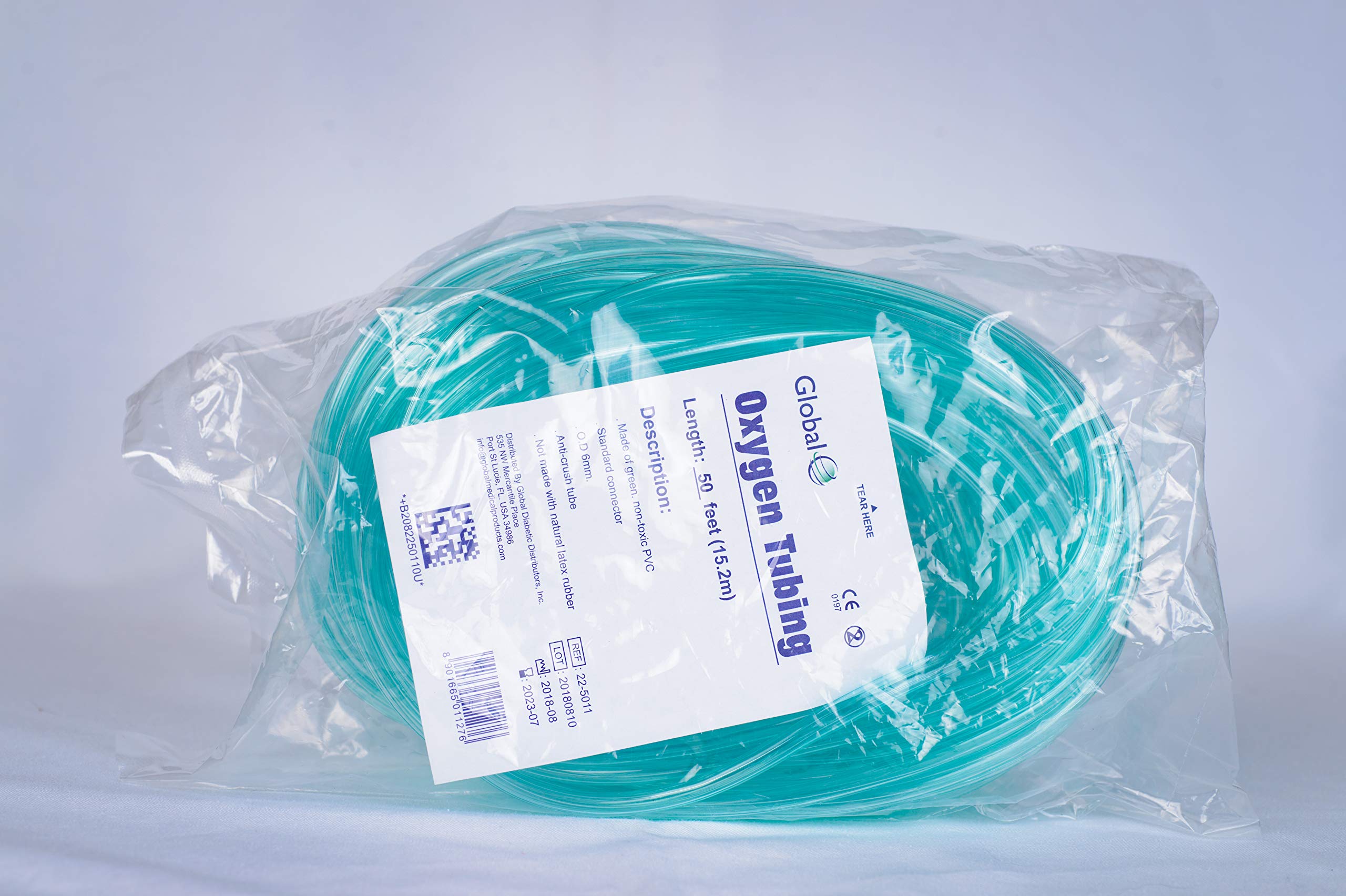 Global Crush Resistant Oxygen Tubing - 25'(25 ft) Tubing, Green - 1 Each